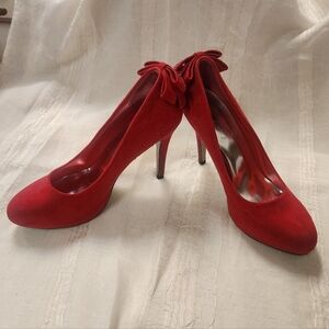 Herstyle Vibrant Red Heels with Bow Detail